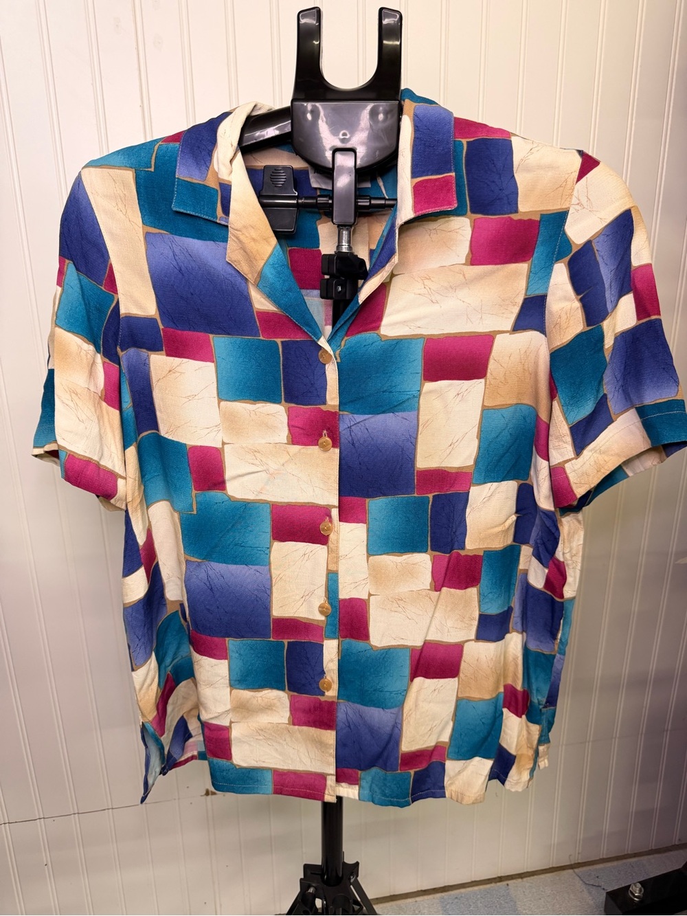 VINTAGE Alfred Dunner Colorblock Short Sleeve Button-Up
